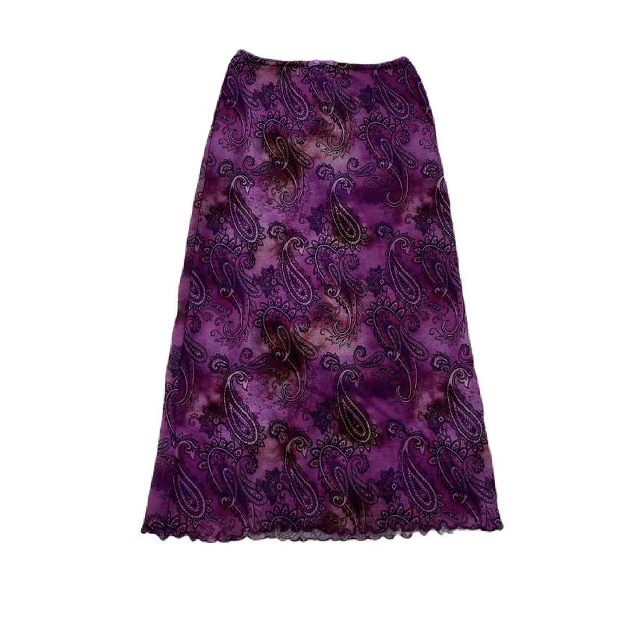 paisley purple/pink mesh midi skirt,