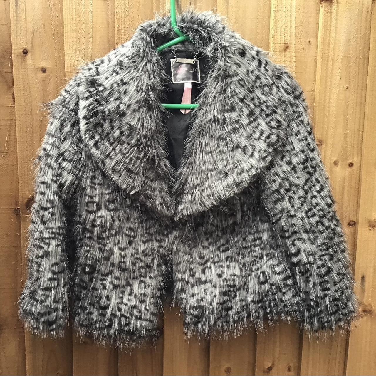 LIPSY Size UK 10 Cute GREY LEOPARD PRINT FAUX FUR Depop