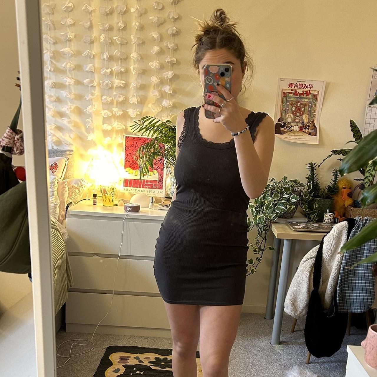 Basic black mini dress with lace details Worn a few... - Depop