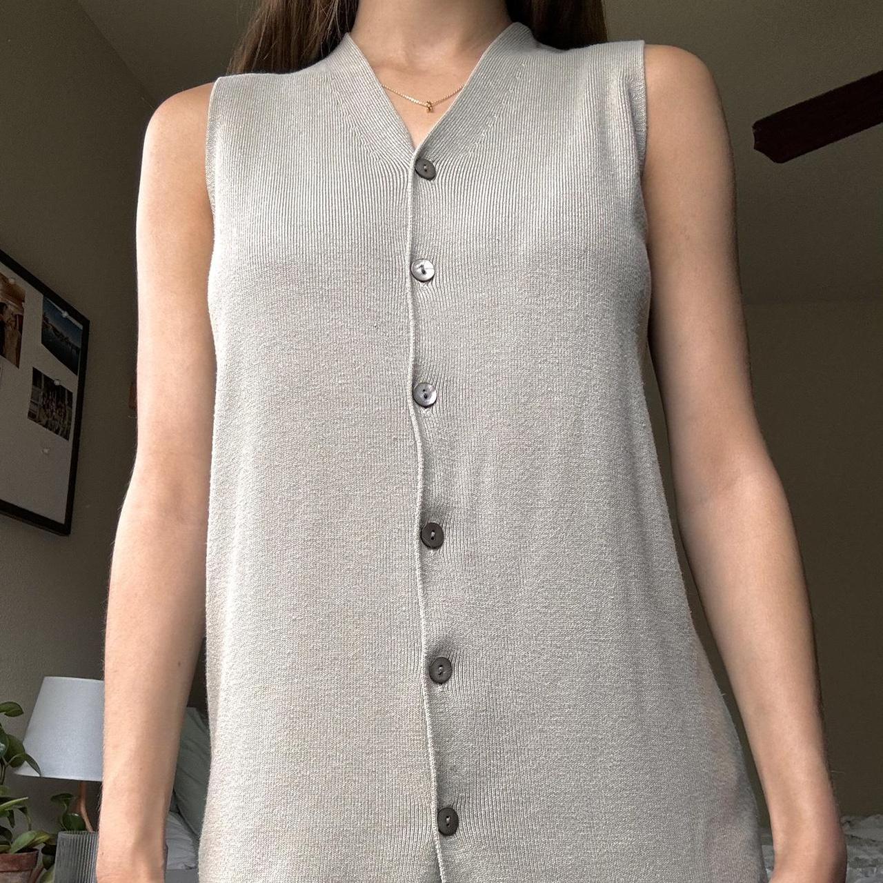 banana republic knitted vest grey/sage green... - Depop