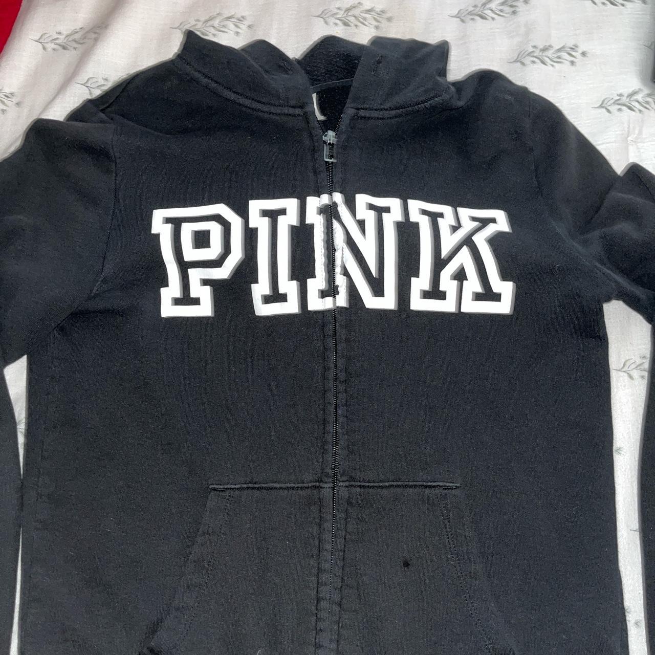 ☆PINK Victoria’s Secret vintage black zip up sweater... - Depop