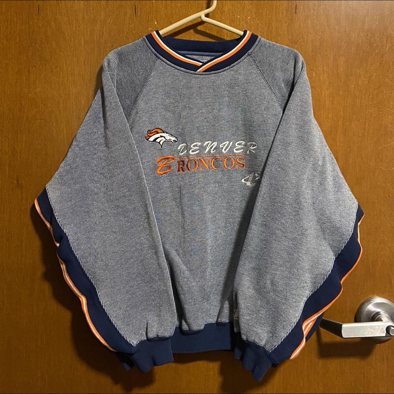 Vintage Denver Broncos Sweater Large Blue 80s Knit - Depop