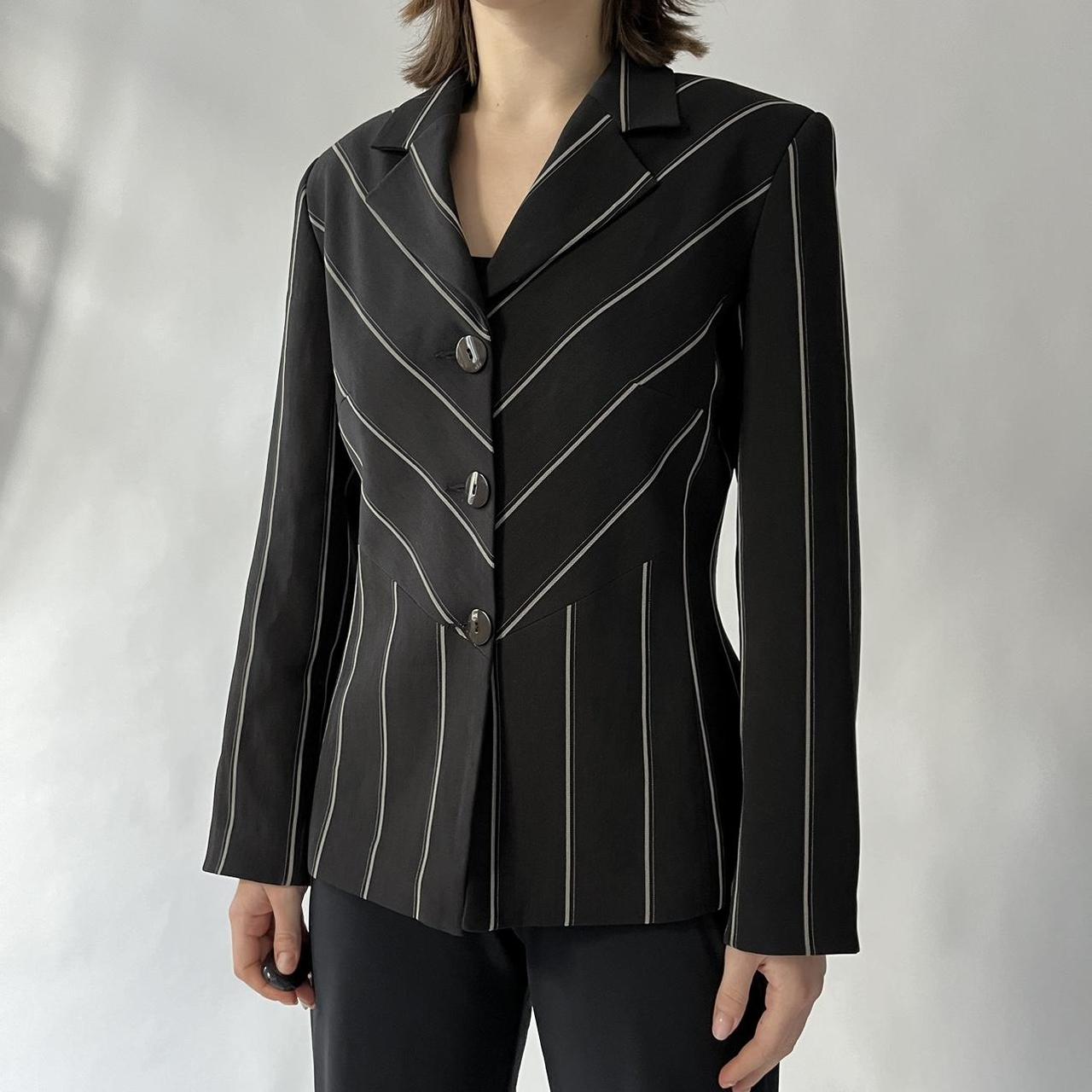 - vintage preloved black striped tailored jacket /...