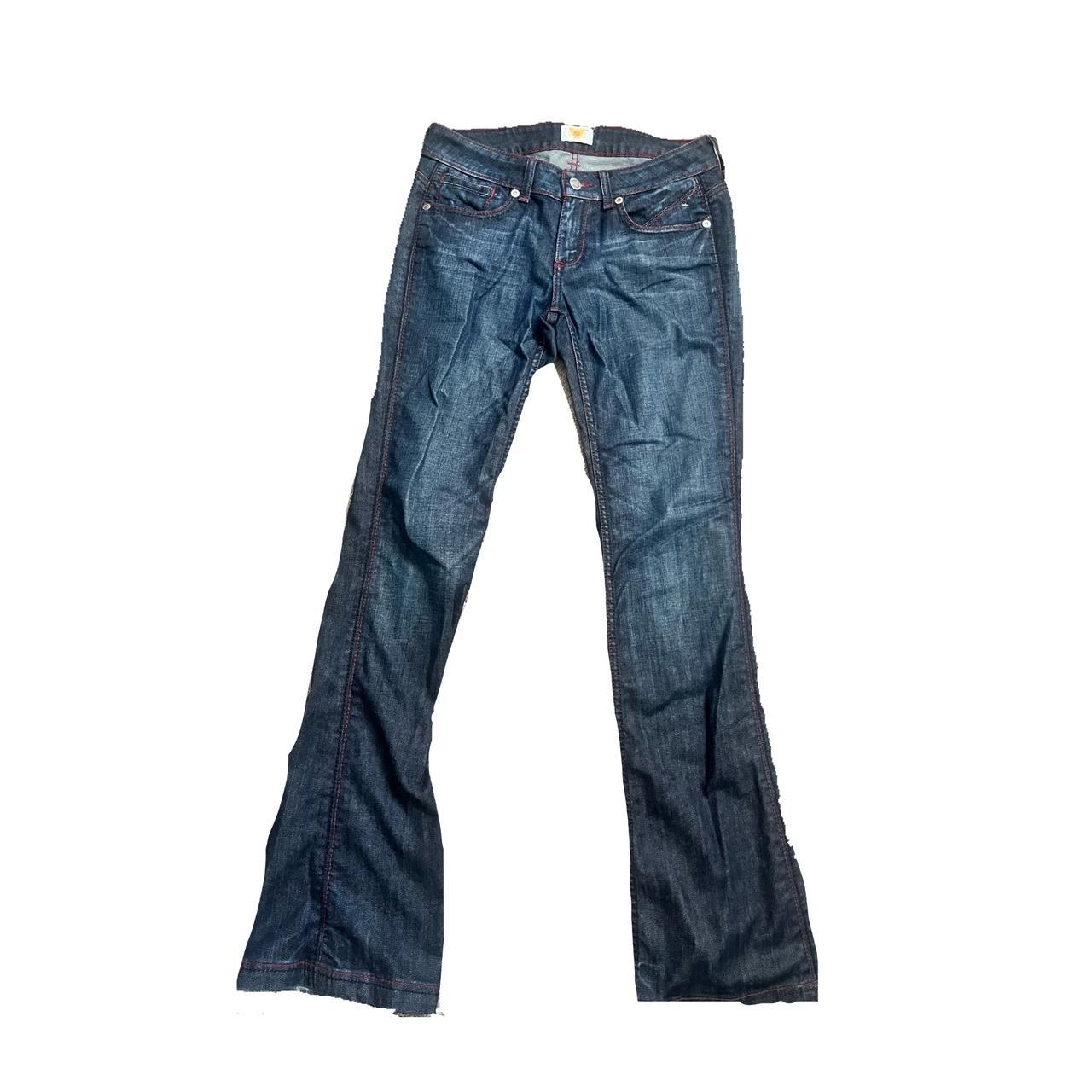 Antik Denim Y2k blue Jeans with red lining Flared!... - Depop