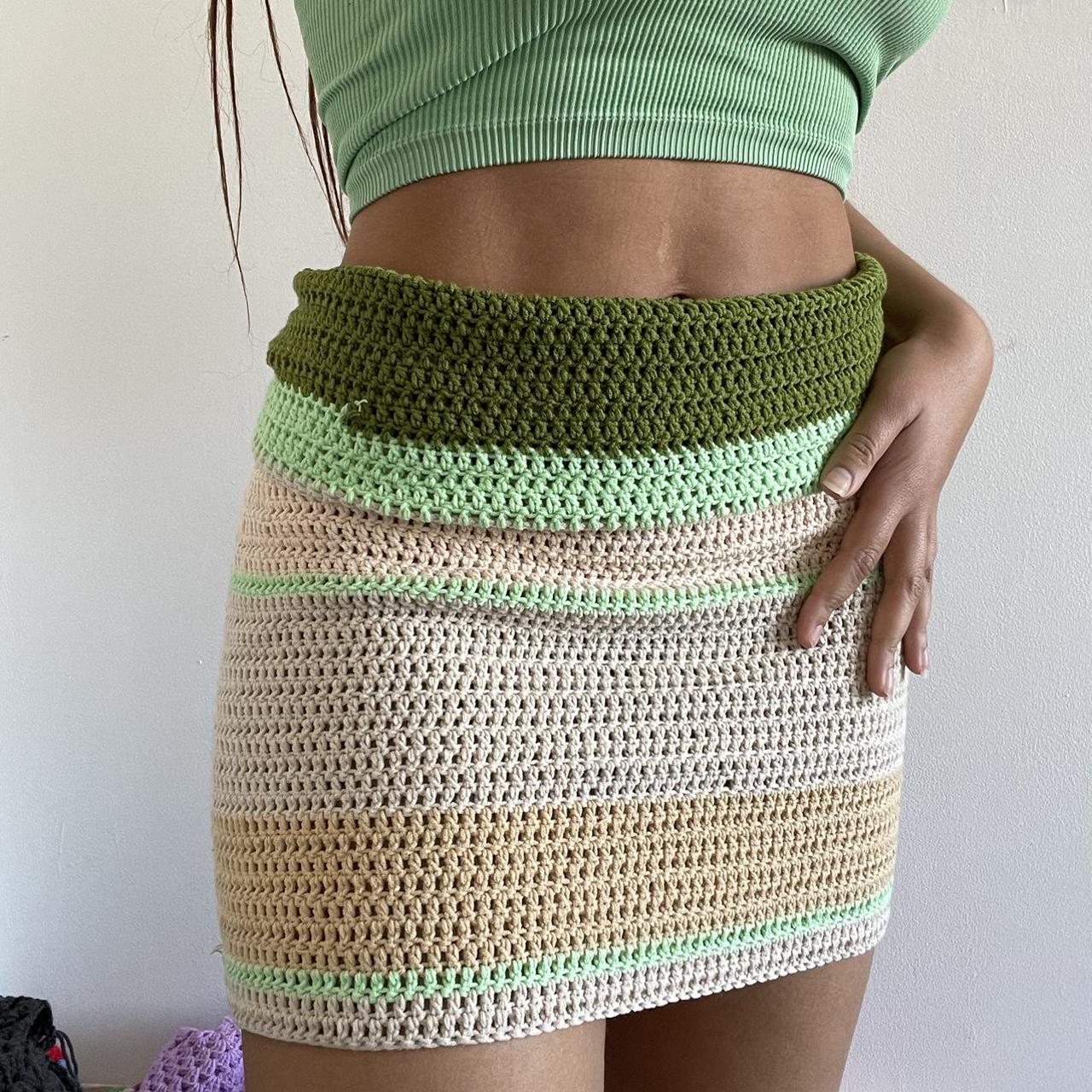 Women's Cream and Green Skirt | Depop