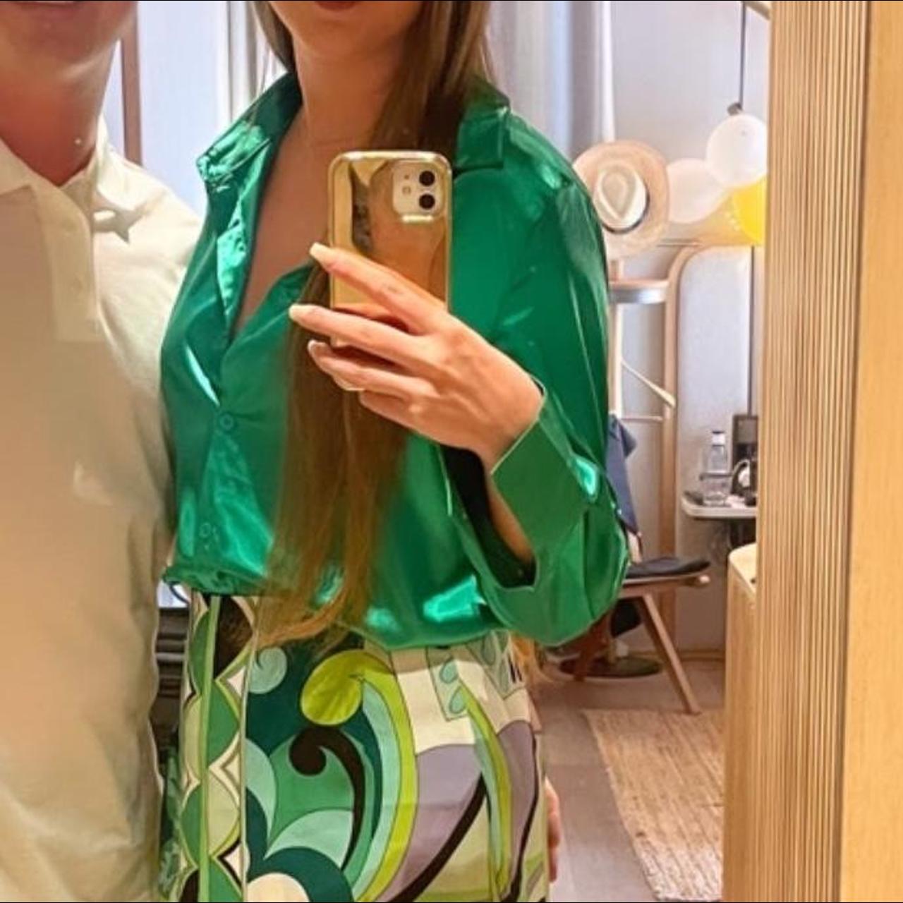 Blue and green silk shirts - both worn once each -... - Depop
