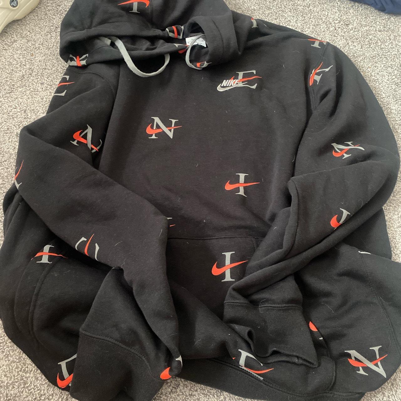 big nike sweatshirt with nike letters all over it | Depop