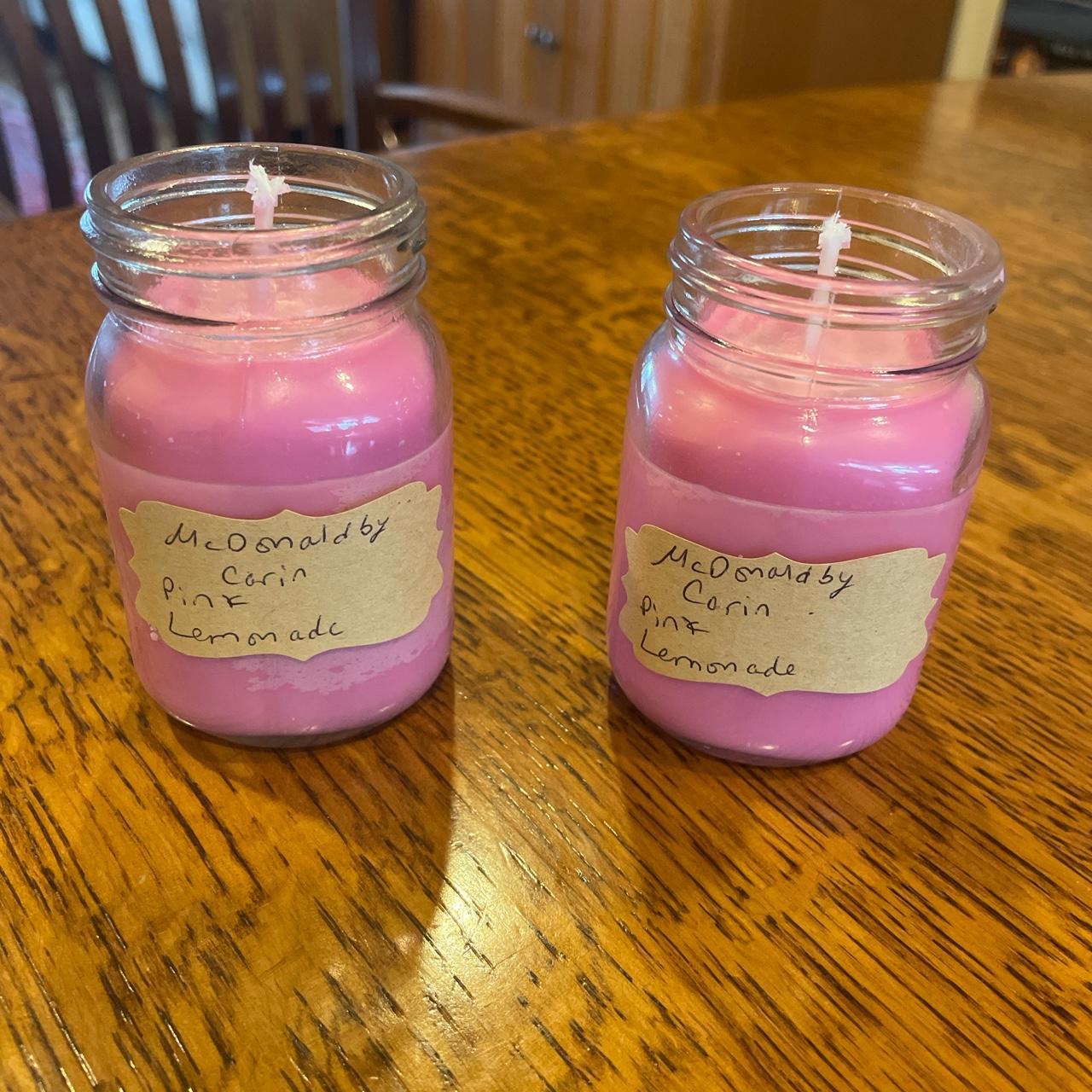 Set of 2 Pink Lemonade candles Jars have handles on - Depop