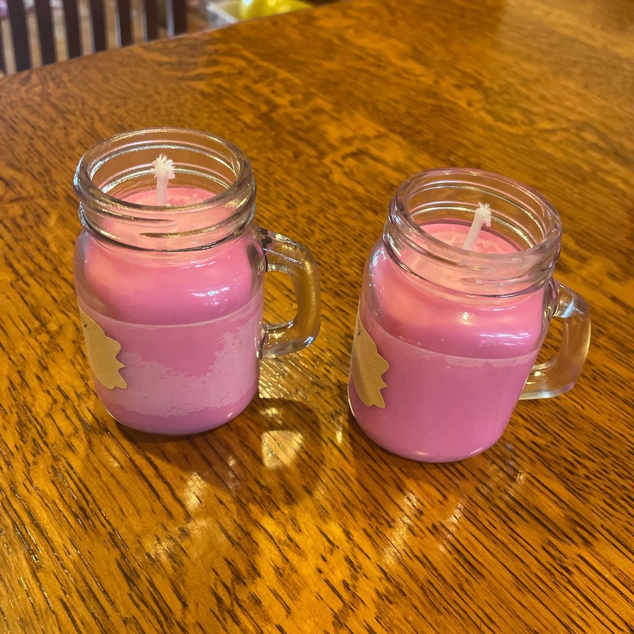 Set of 2 Pink Lemonade candles Jars have handles on - Depop