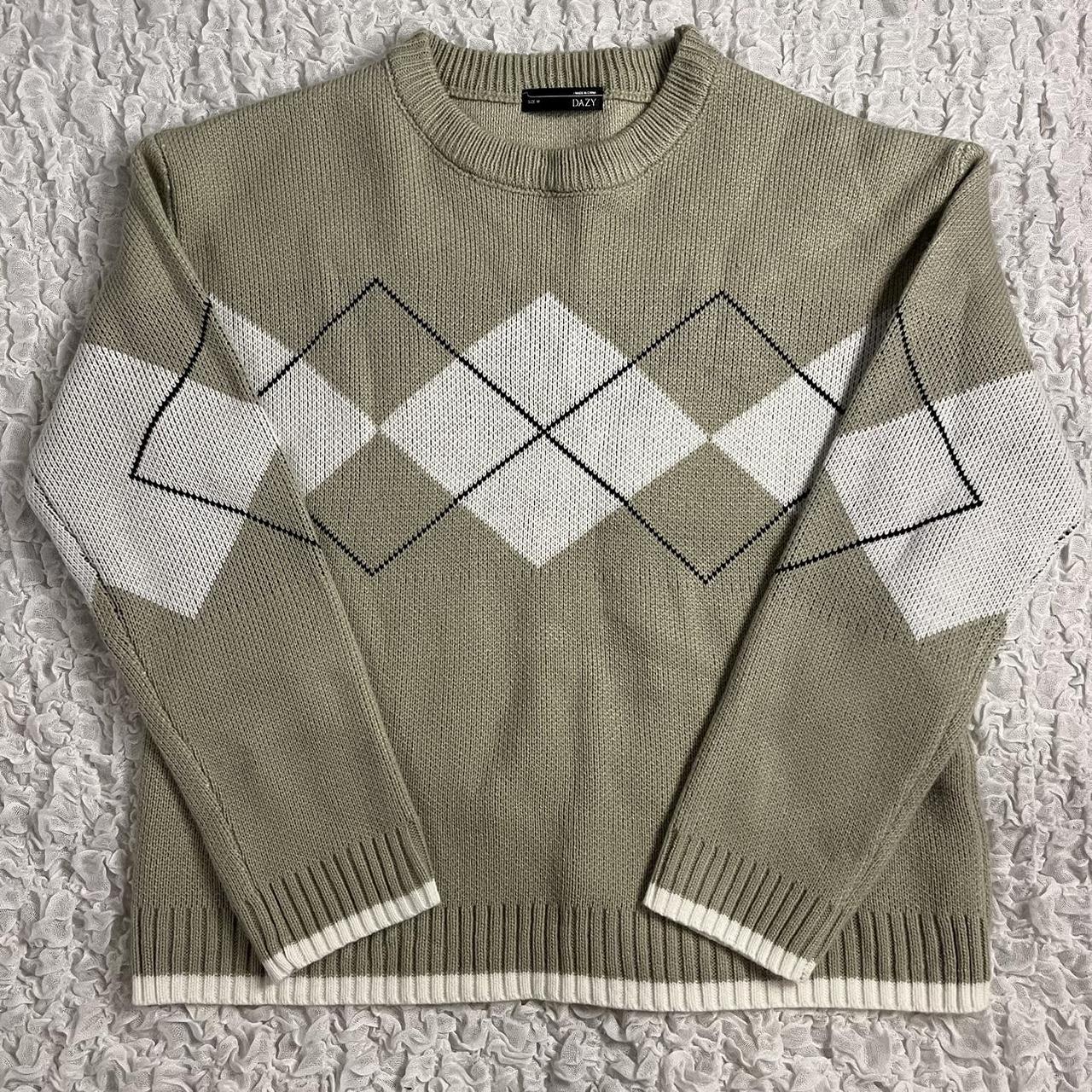 💚🤍ARGYLE OLIVE GREEN SWEATER 🤍💚 Size M Ships... Depop
