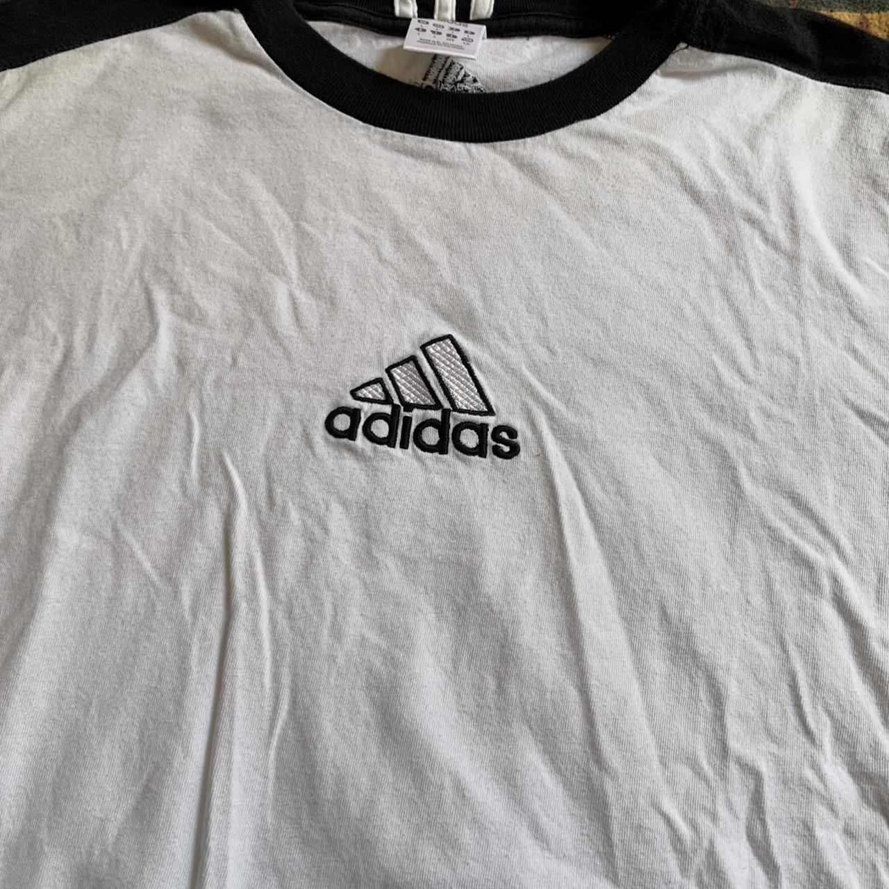 Adidas 2000s white classic color blocking shirt tag... - Depop