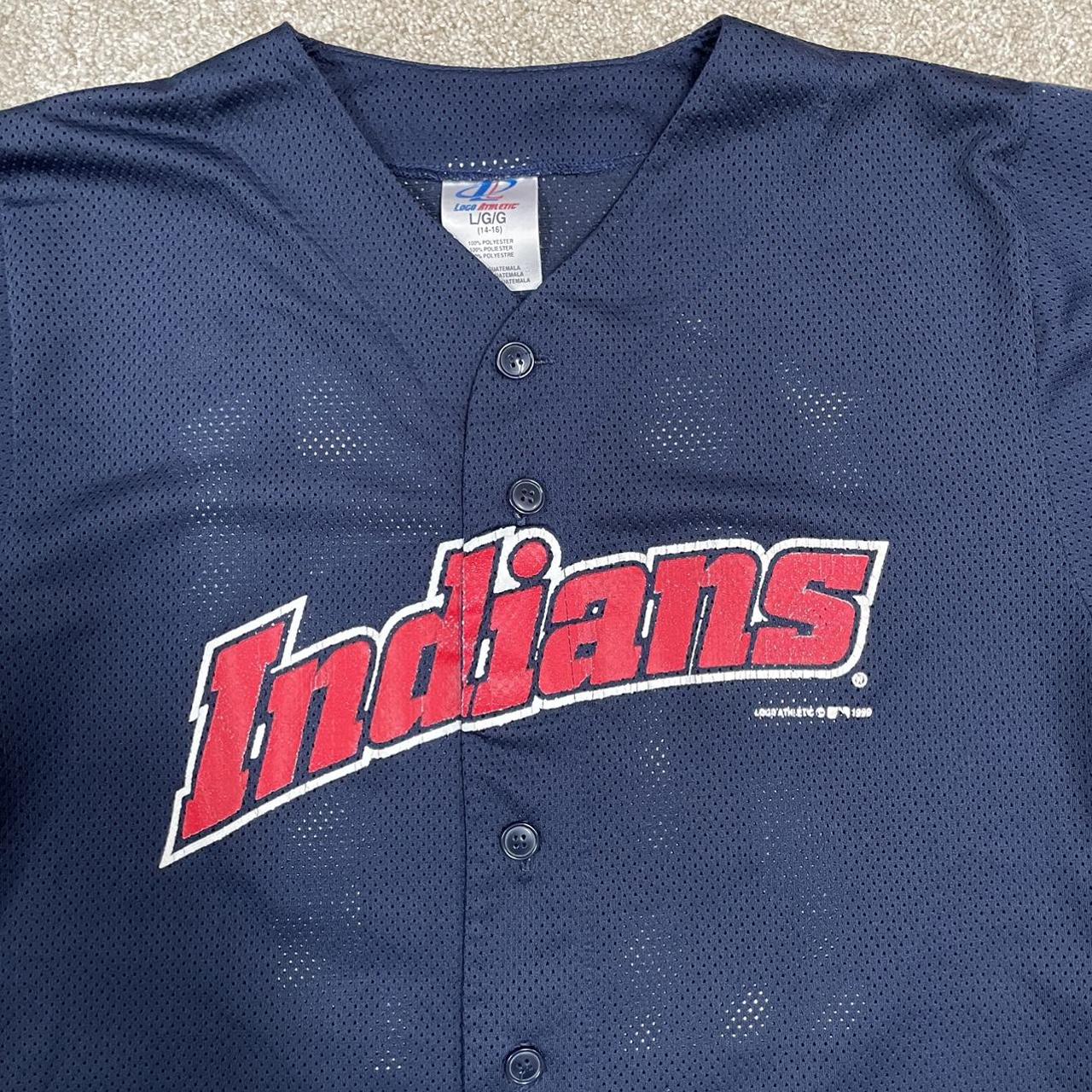 Vintage Cleveland Indians Jersey Men Large Blue Logo Athletic Button Up MLB  1999