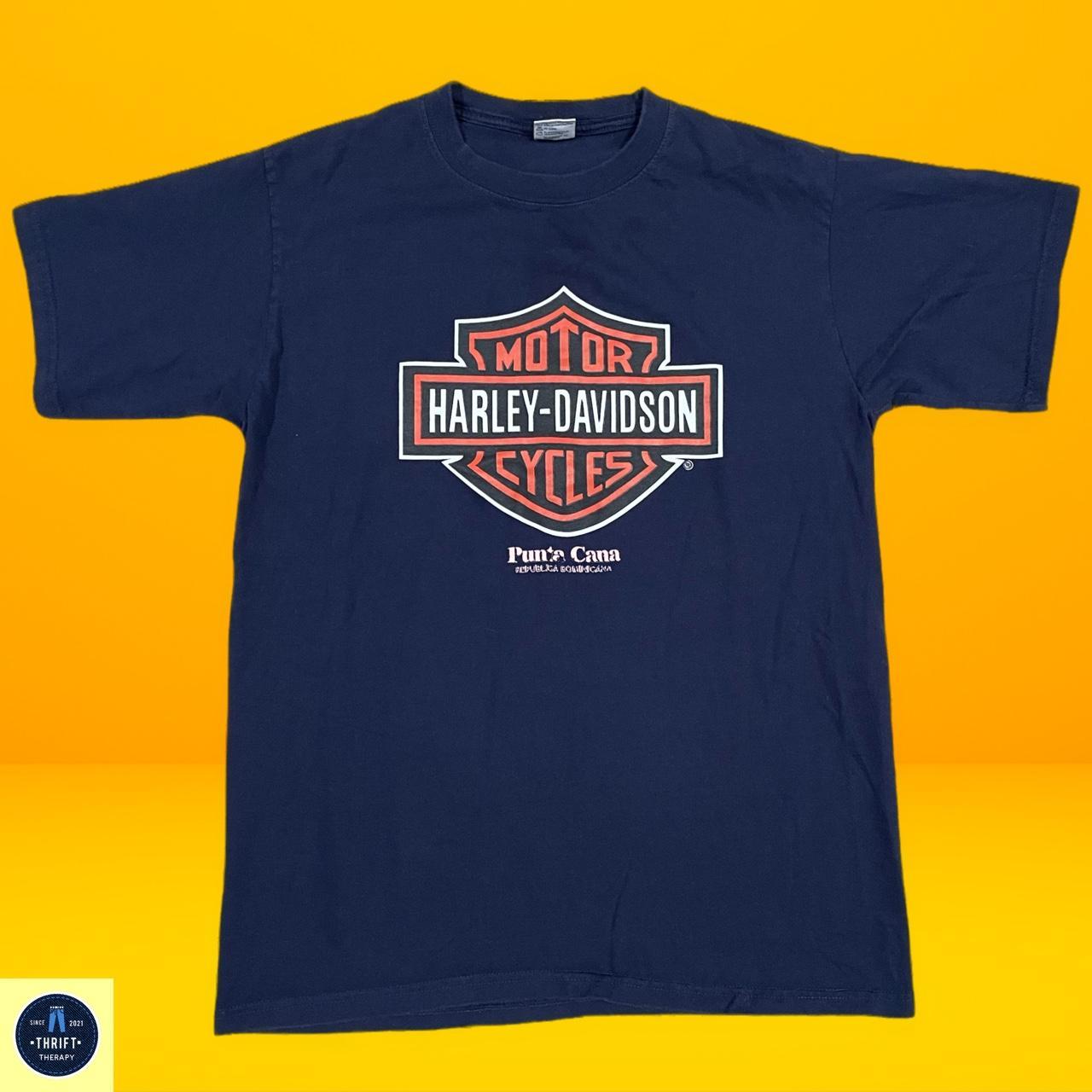 Harley Davidson Men's Navy and Orange T-shirt | Depop