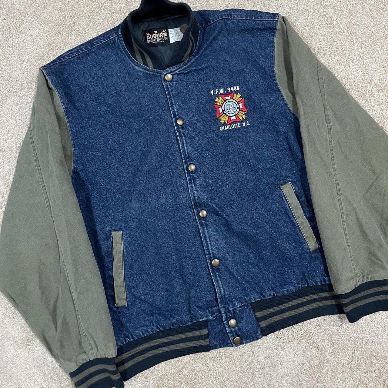 Vintage varsity jacket Vintage 90s varsity denim... - Depop