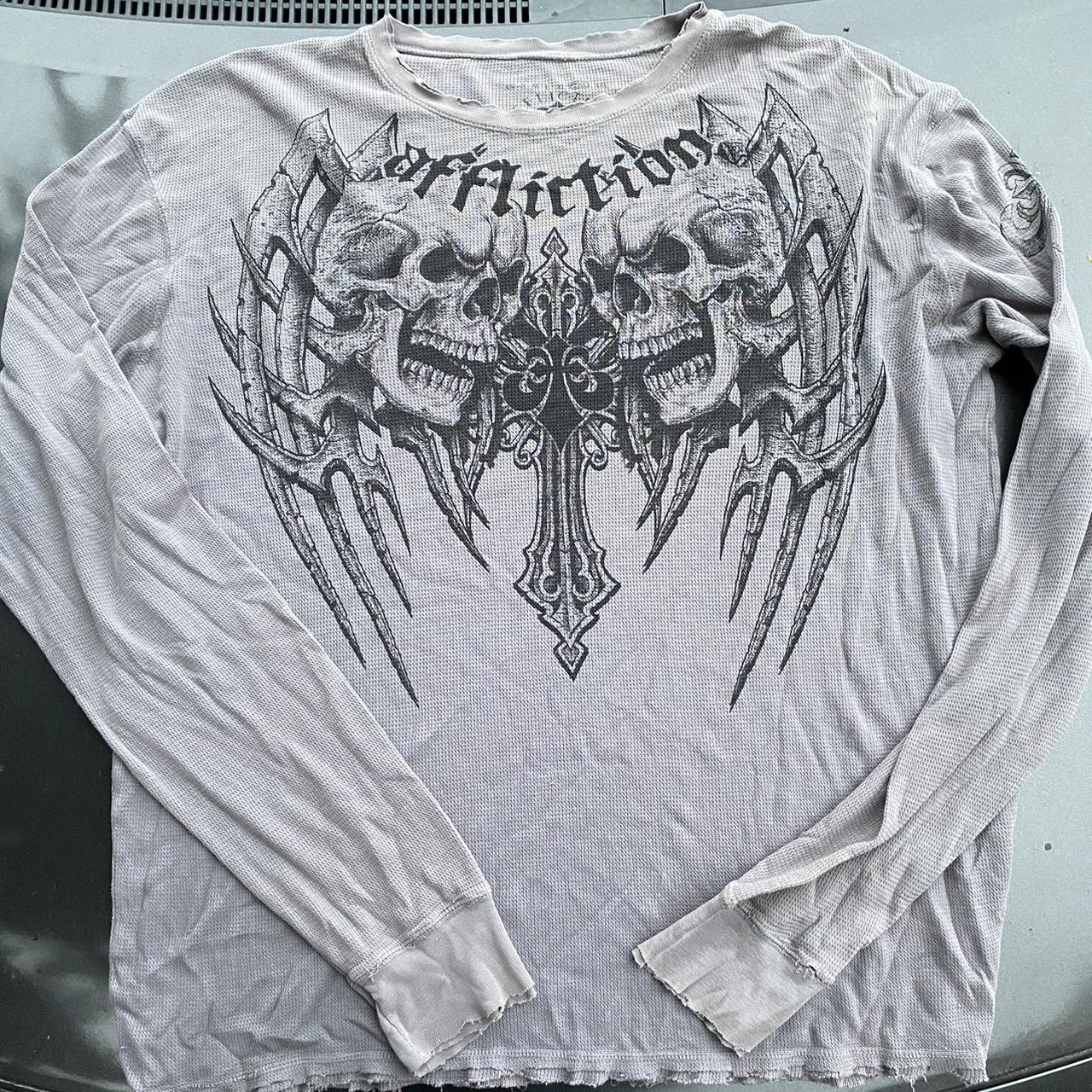 Affliction long sleeve cross wings tee Size 2XL Y2K - Depop