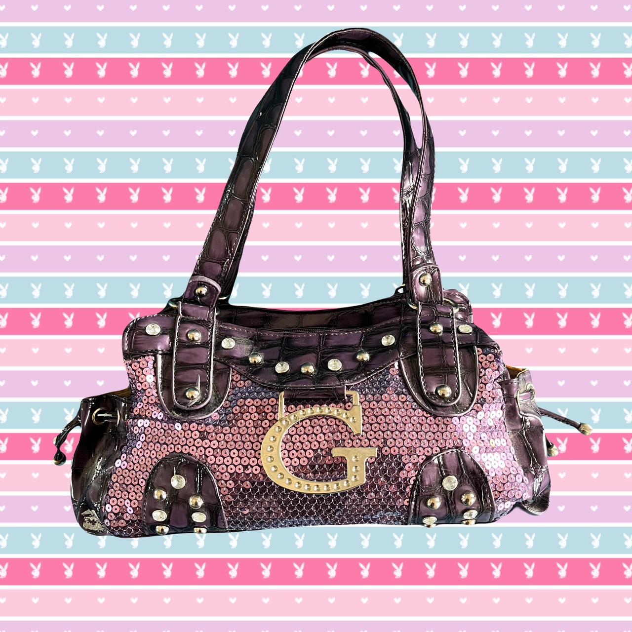 true vintage y2k mcbling guess bag •y2k guess purple... Depop