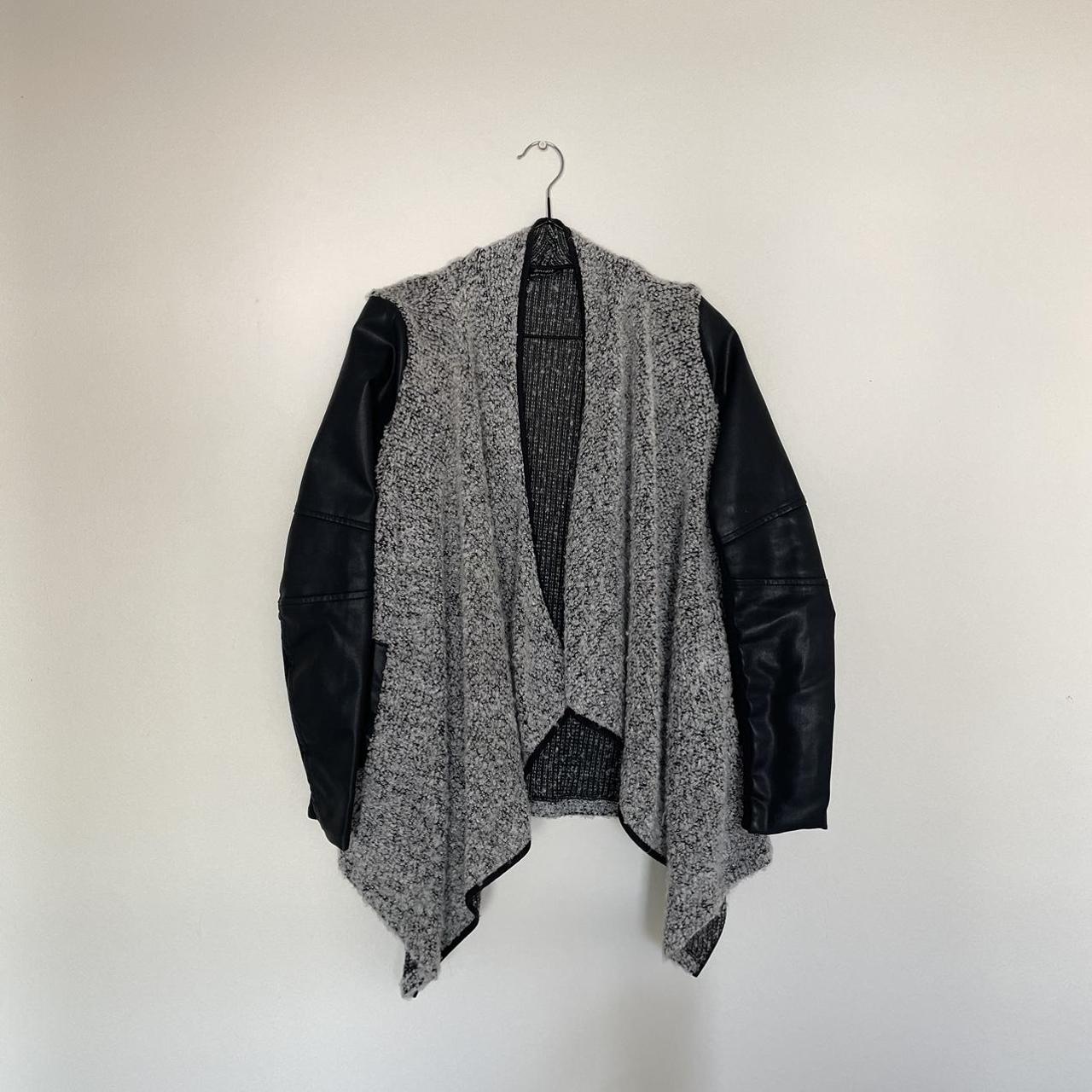 Faux leather 2024 sleeve cardigan