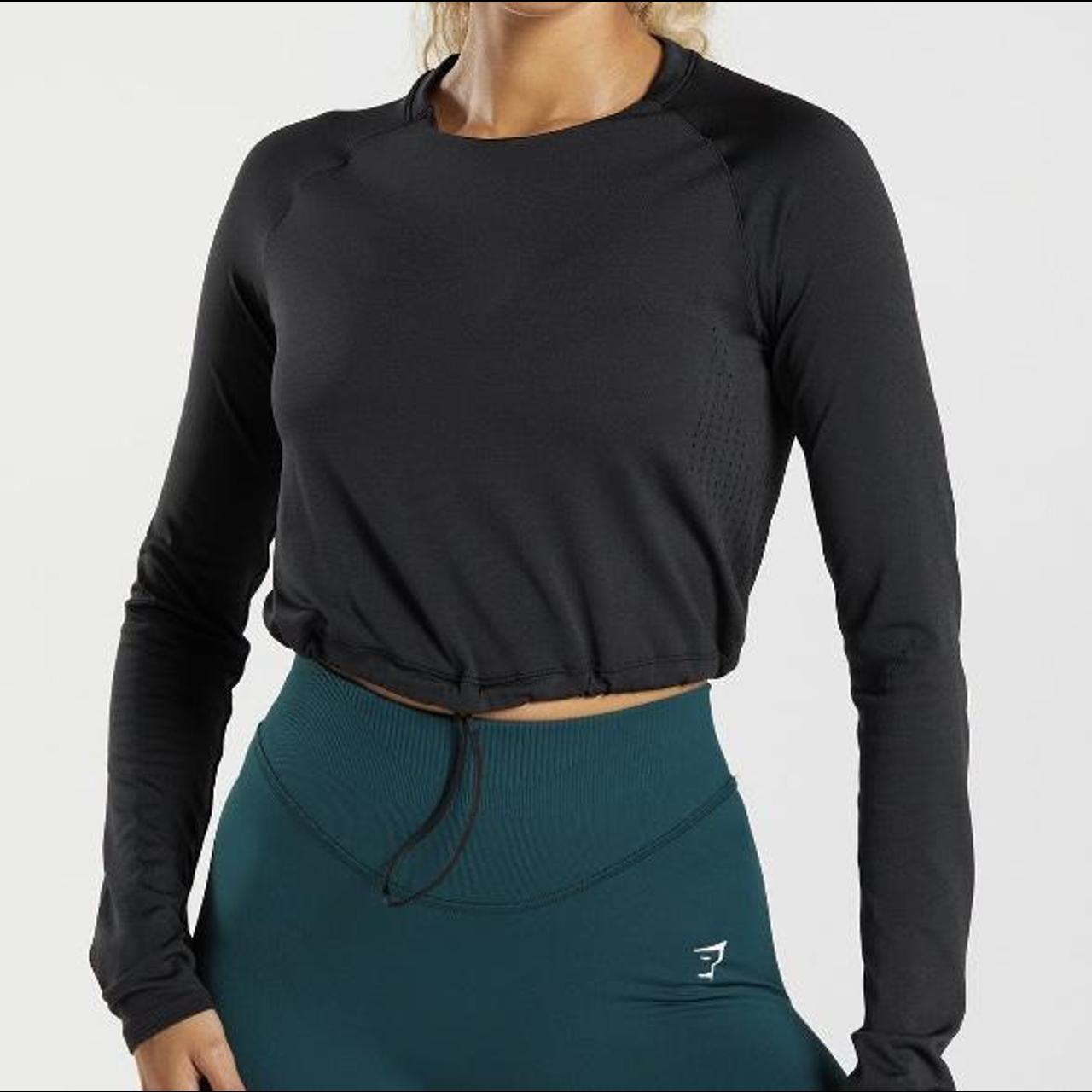 Gymshark Sweat Seamless Long Sleeve Crop Top - Black  Black long sleeve  crop top, Black crop tops, Long sleeve crop top