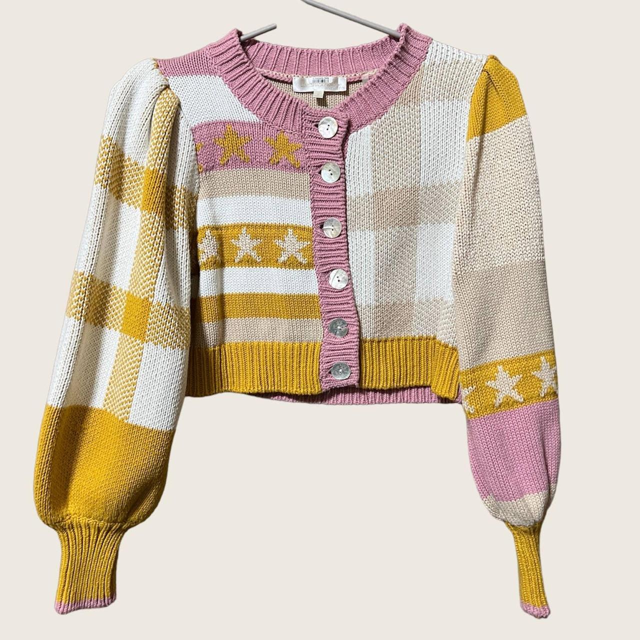 LoveShackFancy Women's Pink and Yellow Jumper | Depop