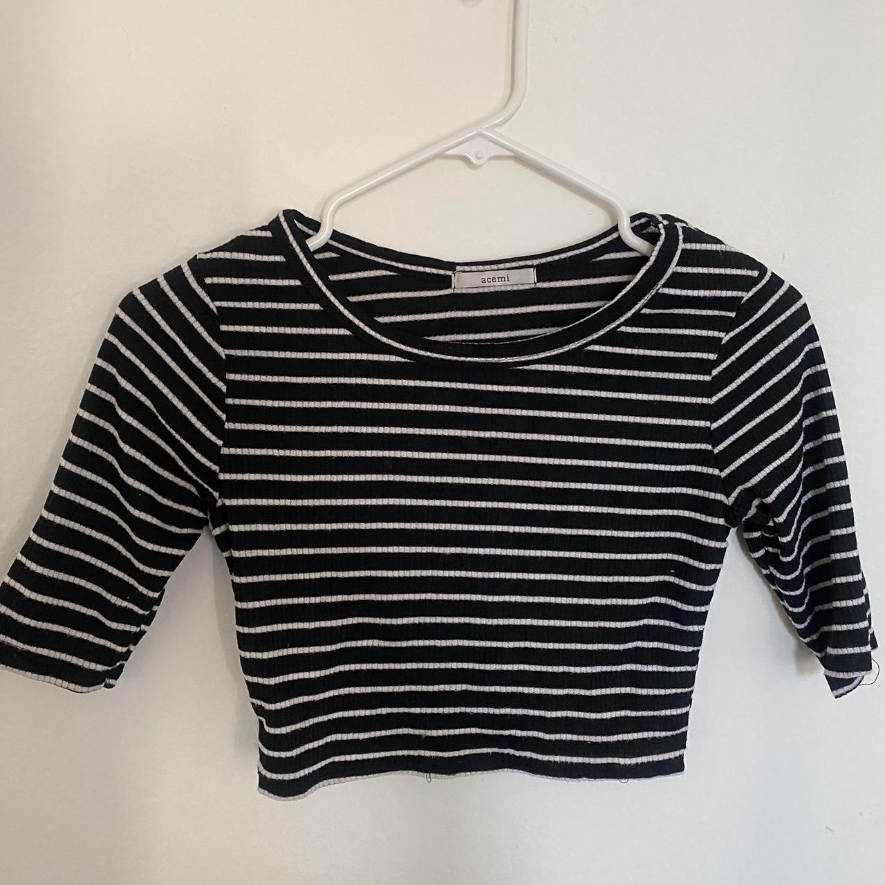 Black and white striped ribbed top, material is... - Depop