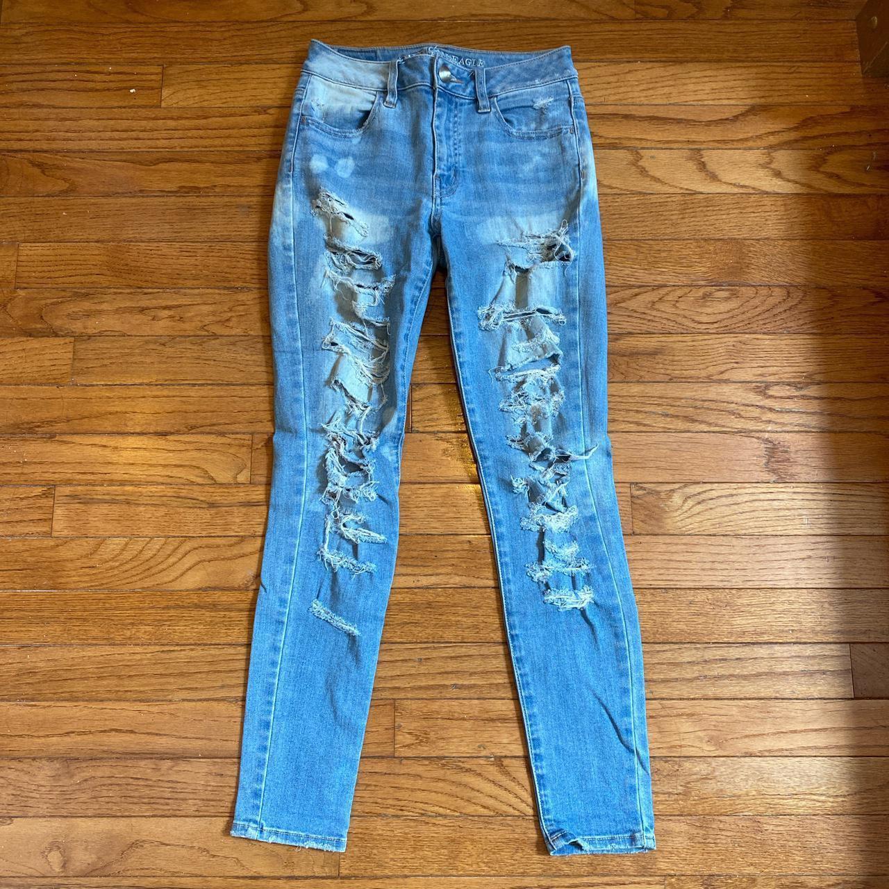Light Blue Distressed Skinny Jeans by American Eagle - Depop