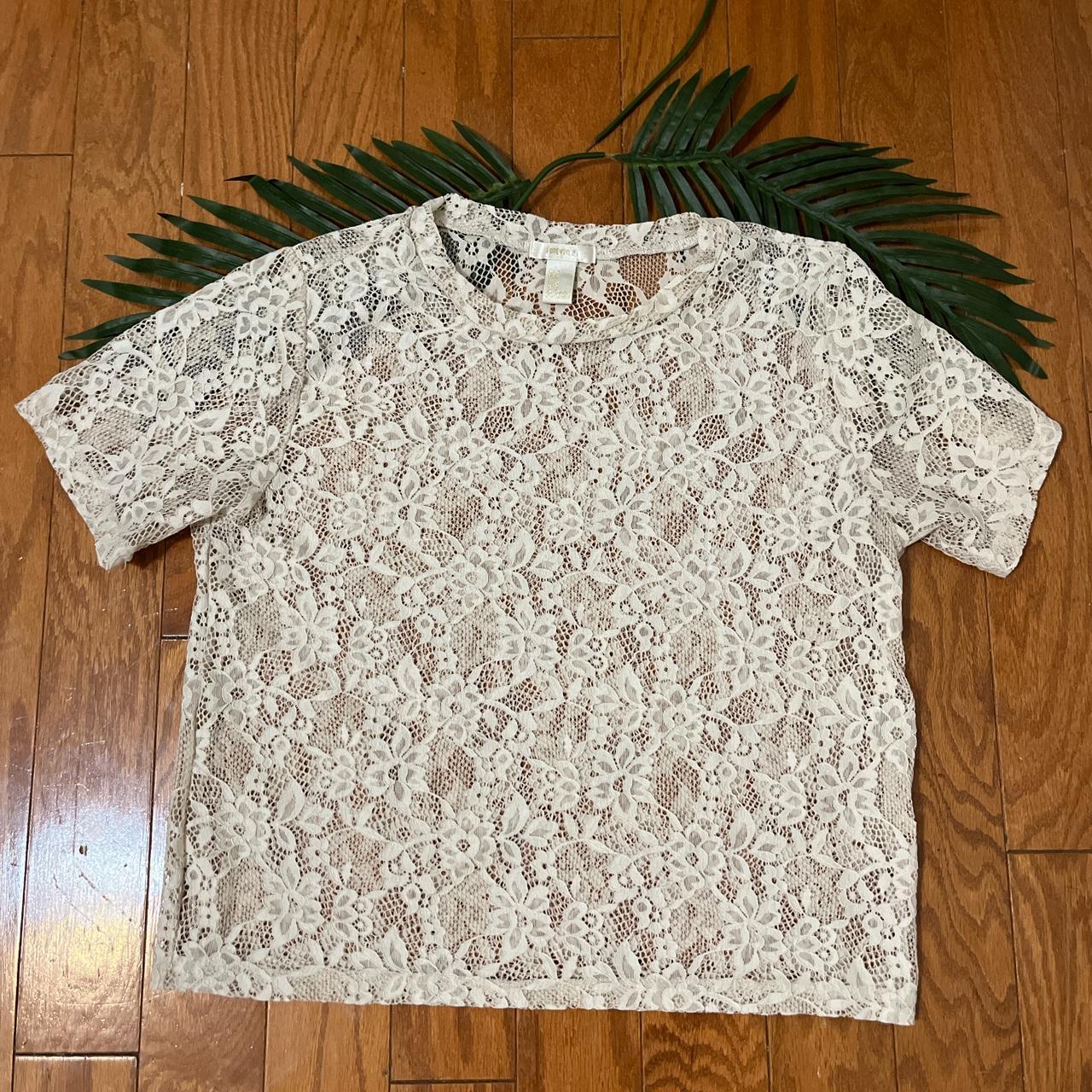 Cream Lace Short Sleeved Crop Top/ Forever 21/ Size... Depop