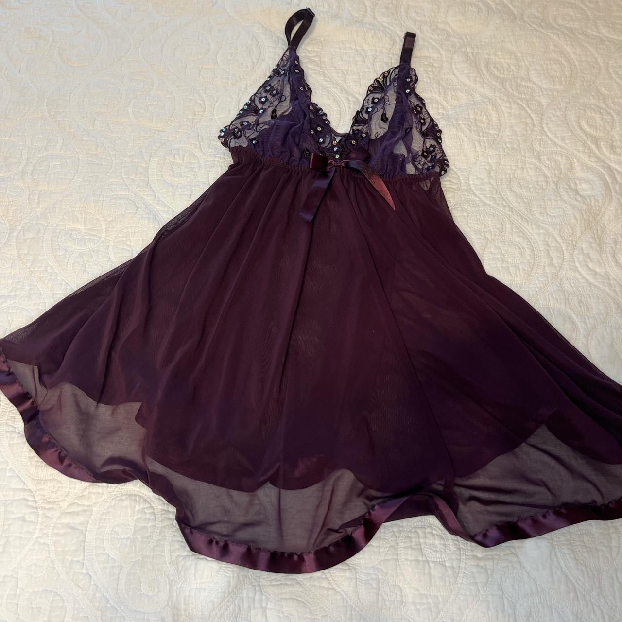 Plum Colored Sheer Mesh Lingerie Slip Dress/ Size XL... - Depop