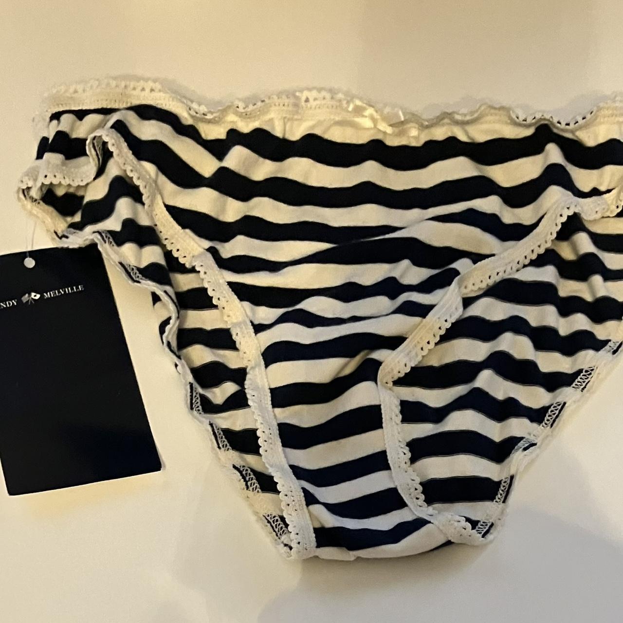 Brandy Melville White and Navy Striped Cotton Undies... - Depop