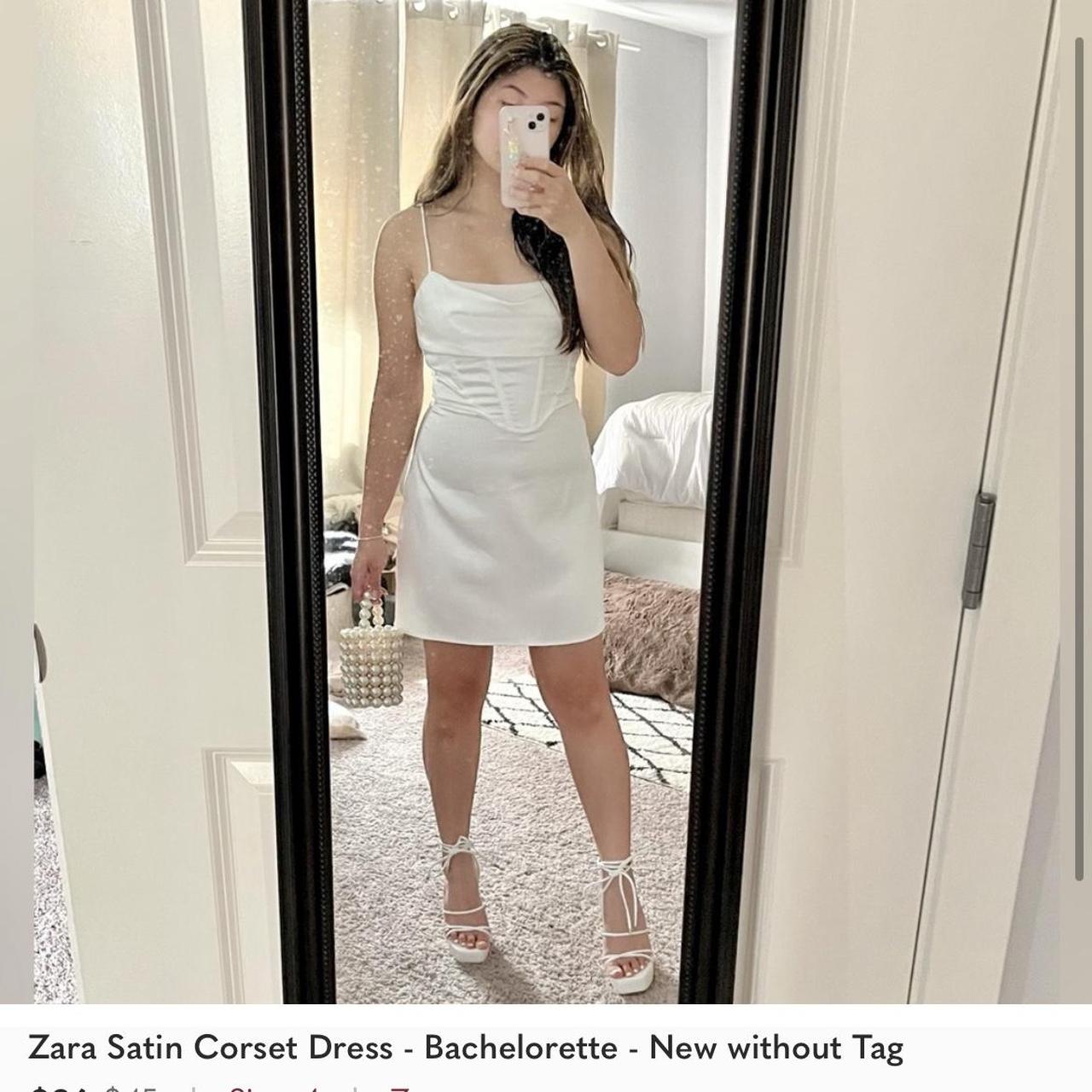 Zara white satin mini dress Super pretty satin - Depop