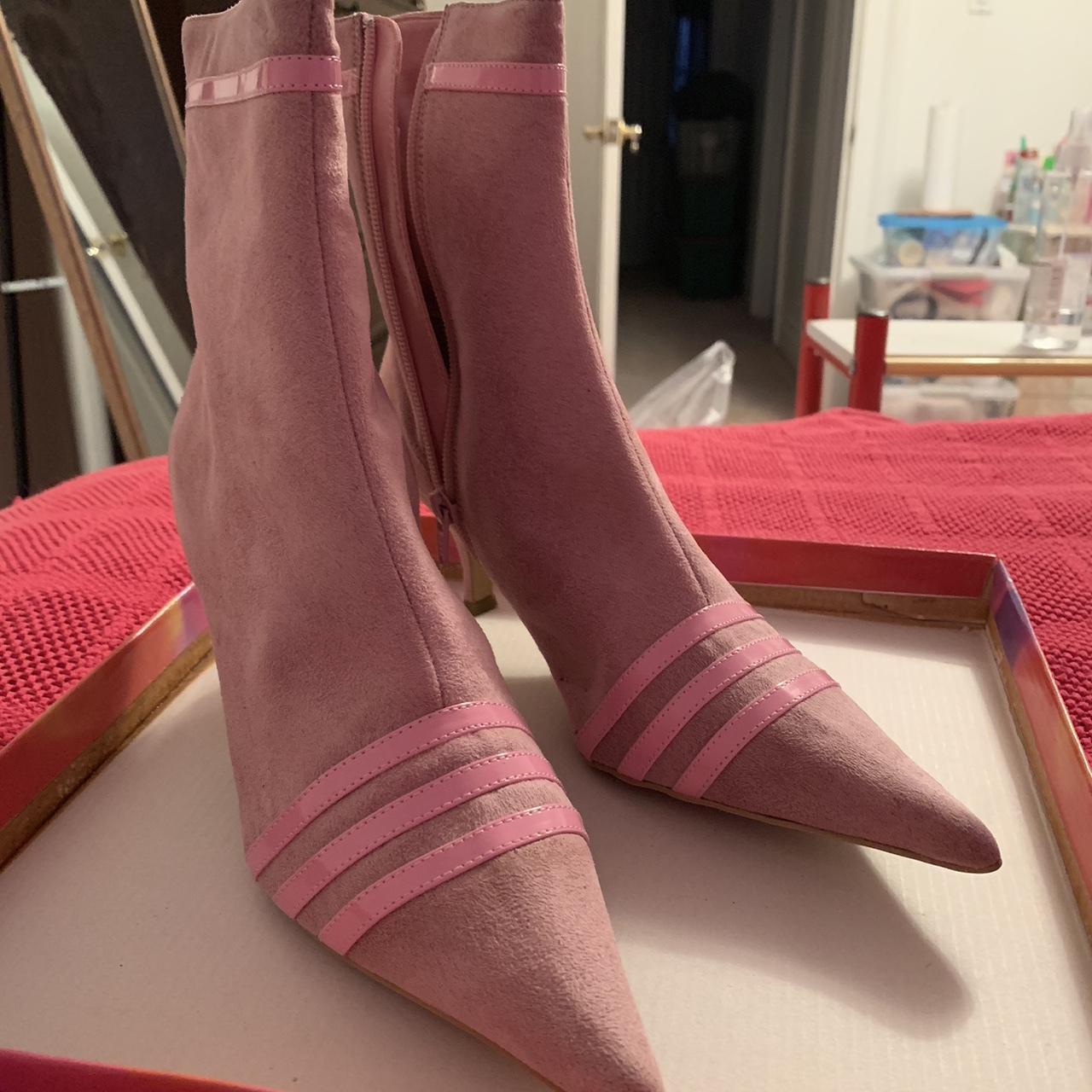 Italina Pink Faux Suede booties in size 7 1/2... - Depop