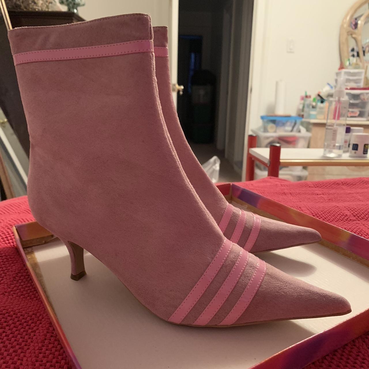 Italina Pink Faux Suede booties in size 7 1/2... - Depop