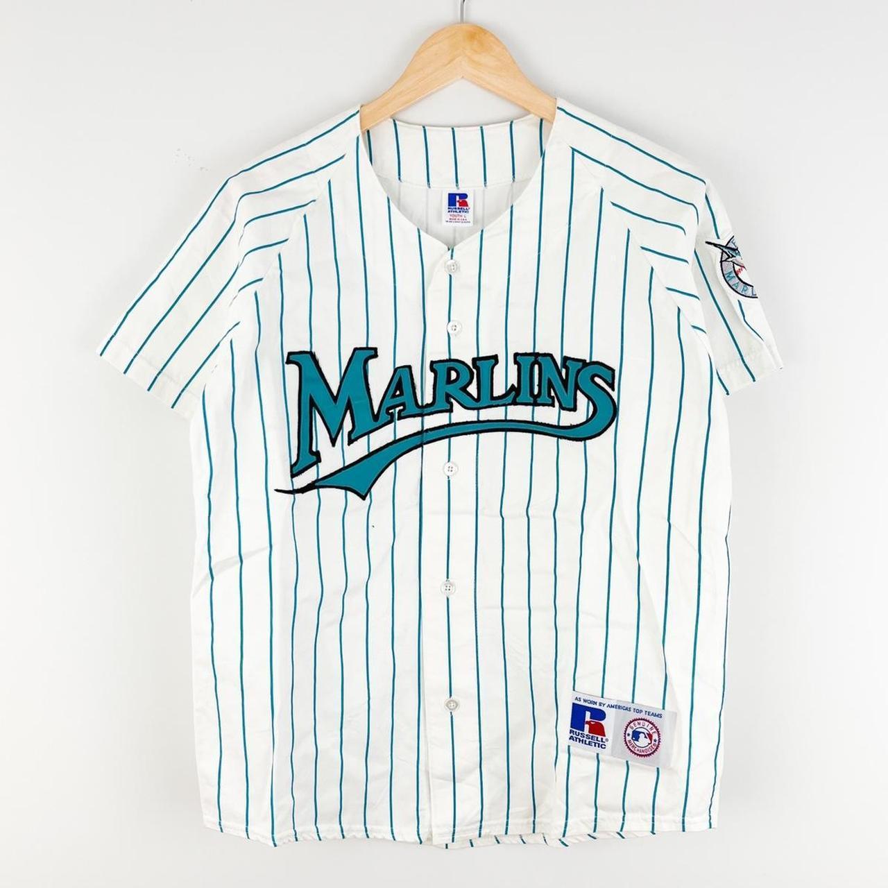 Miami Marlins 2000s pinstripe jersey. Youth L, fits - Depop