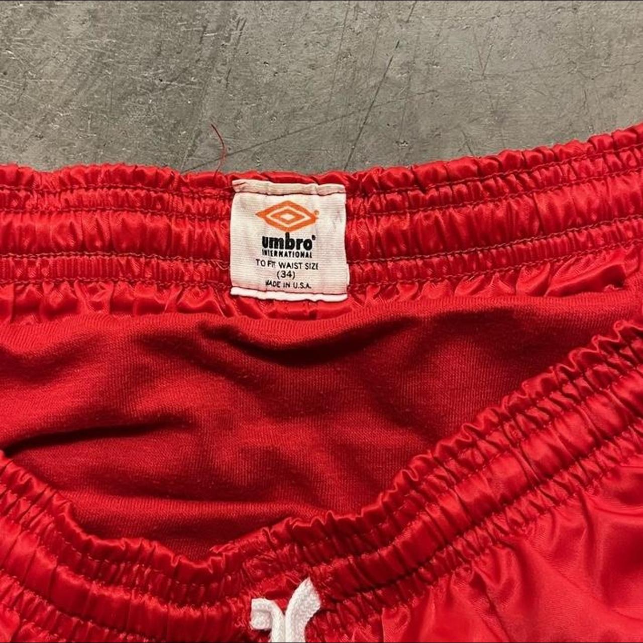 umbro vintage 80s red nylon shorts tagged mens 34... - Depop