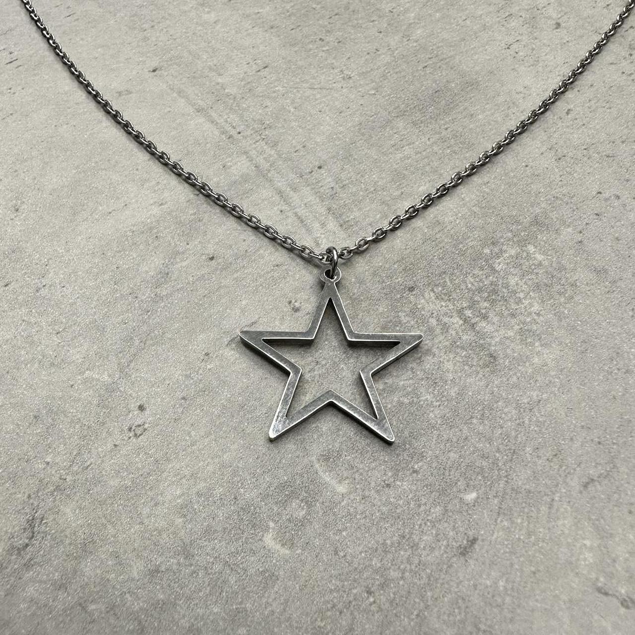 y2k silver star necklace chain in stainless steel... - Depop
