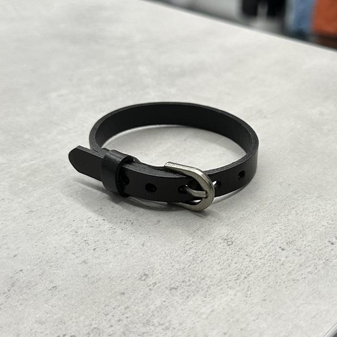 y2k black leather belted bracelet 2000s style... - Depop