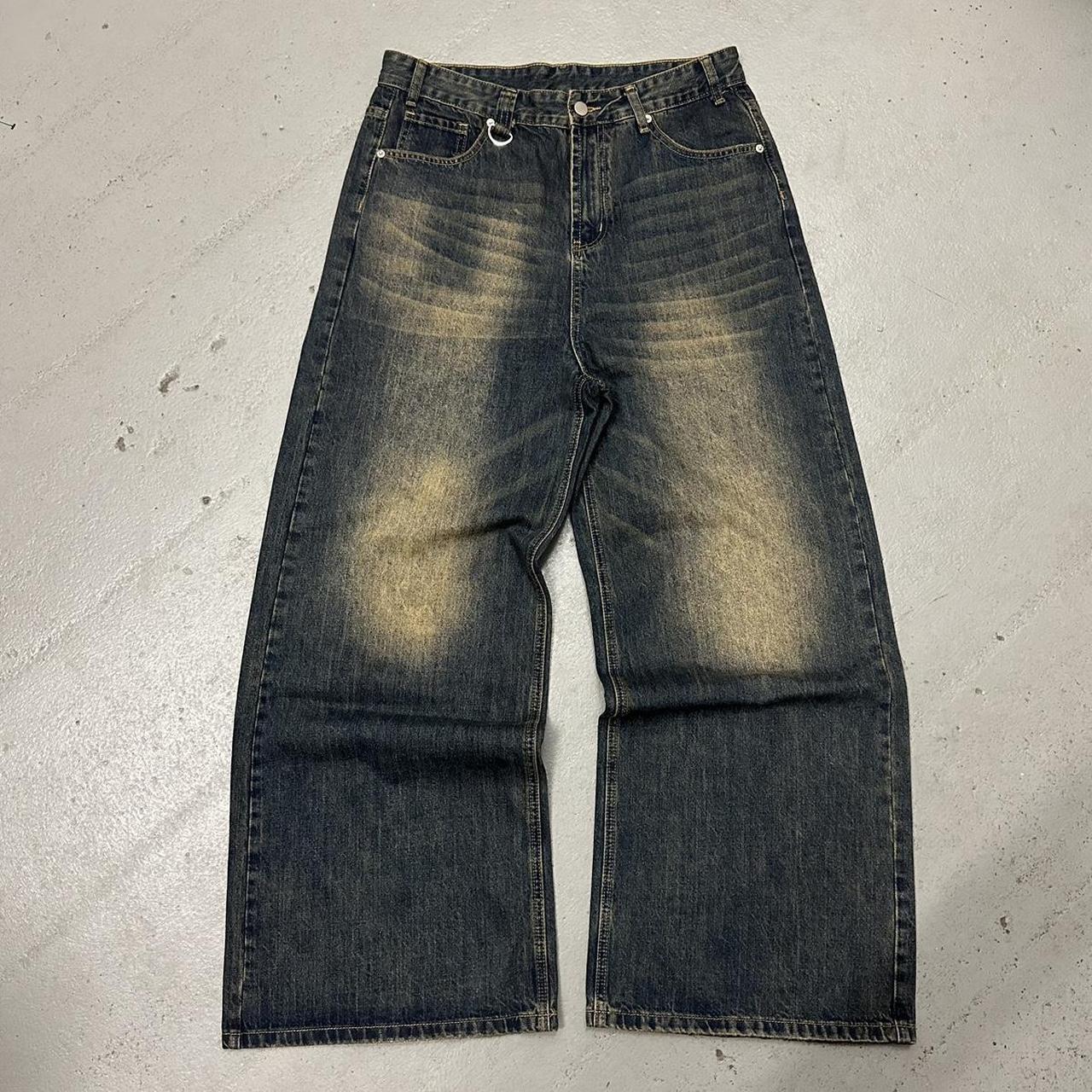 Vintage Baggy Y2k Urban Wide Leg Dark Desert Wash... - Depop