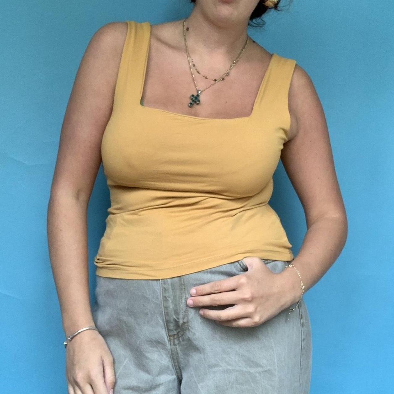 VINTAGE 90'S VEST TOP yellow tight sleeveless top... Depop