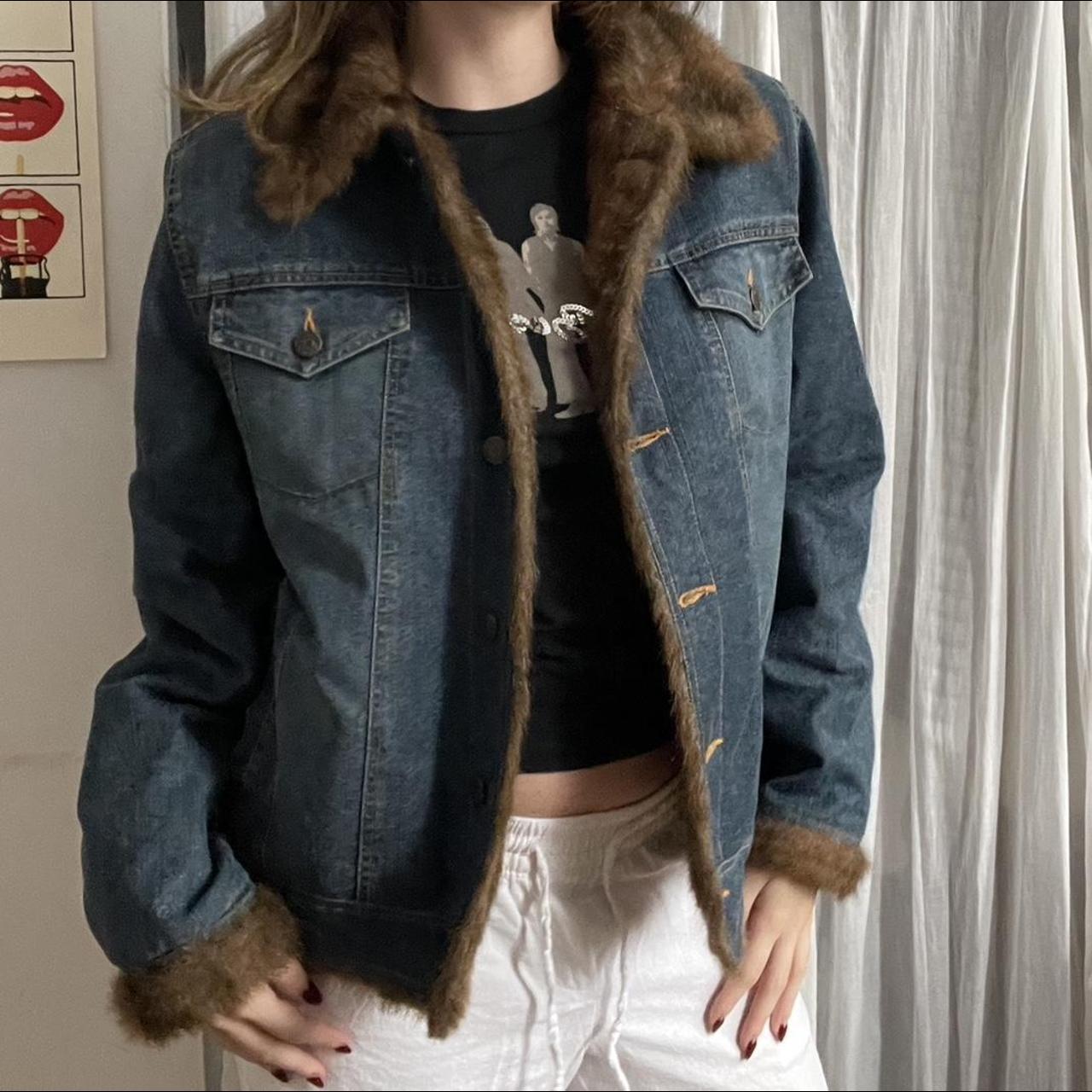 Vintage 90s fur jean jacket. Denim jean jacket with... Depop