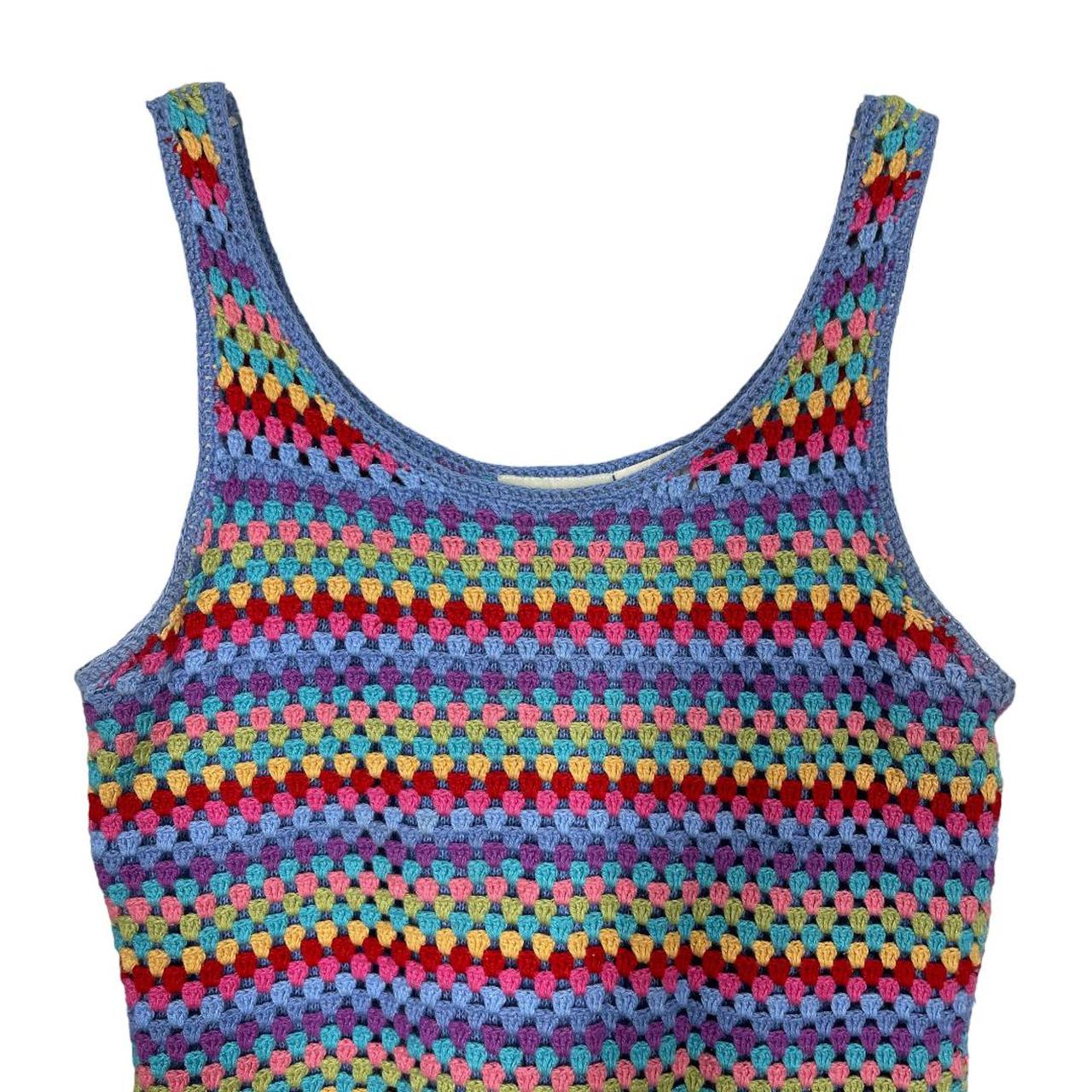 Vintage White Stag Rainbow Stripe Crochet Tank.... Depop