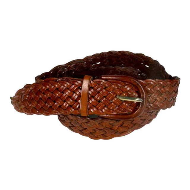 Brown Braided Leather Belt 90s Vintage Woven Leather Belt 