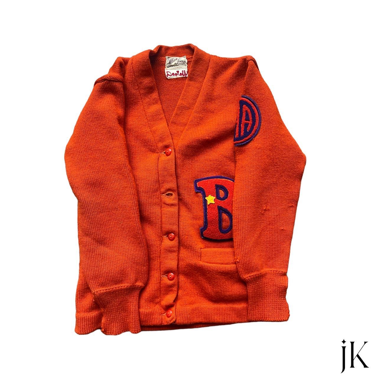 50s letterman's varsity cardigan Orange color wool... - Depop