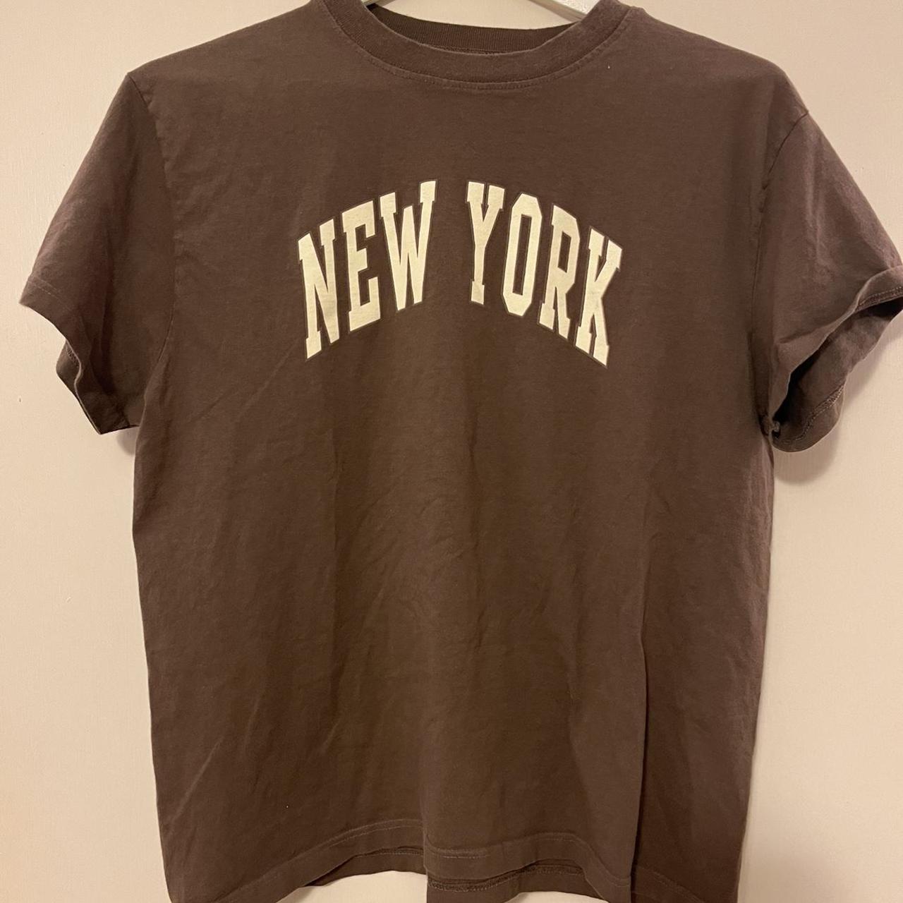 brown new york baby tee from john galt never worn... - Depop