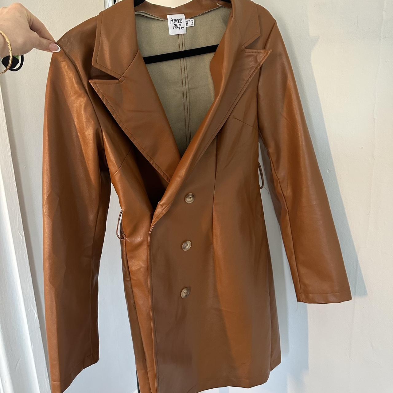 🤎 Princess Polly brown faux leather trench coat!... - Depop