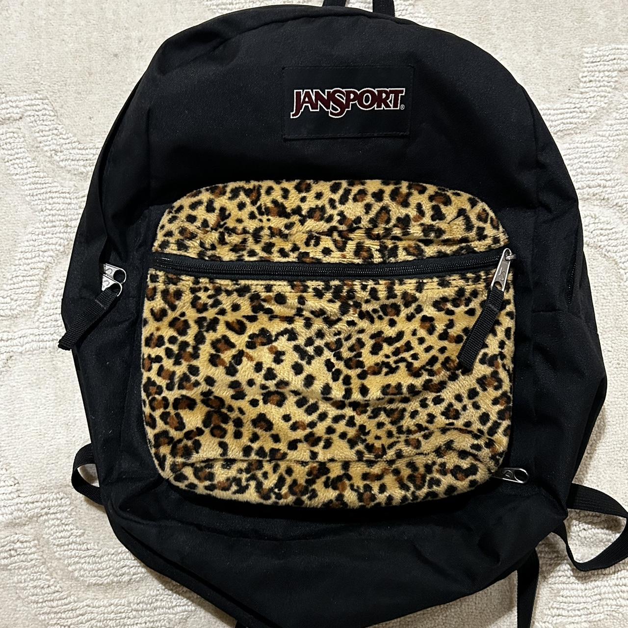 VIRAL leopard cheetah fuzzy sherpa print jansport... - Depop