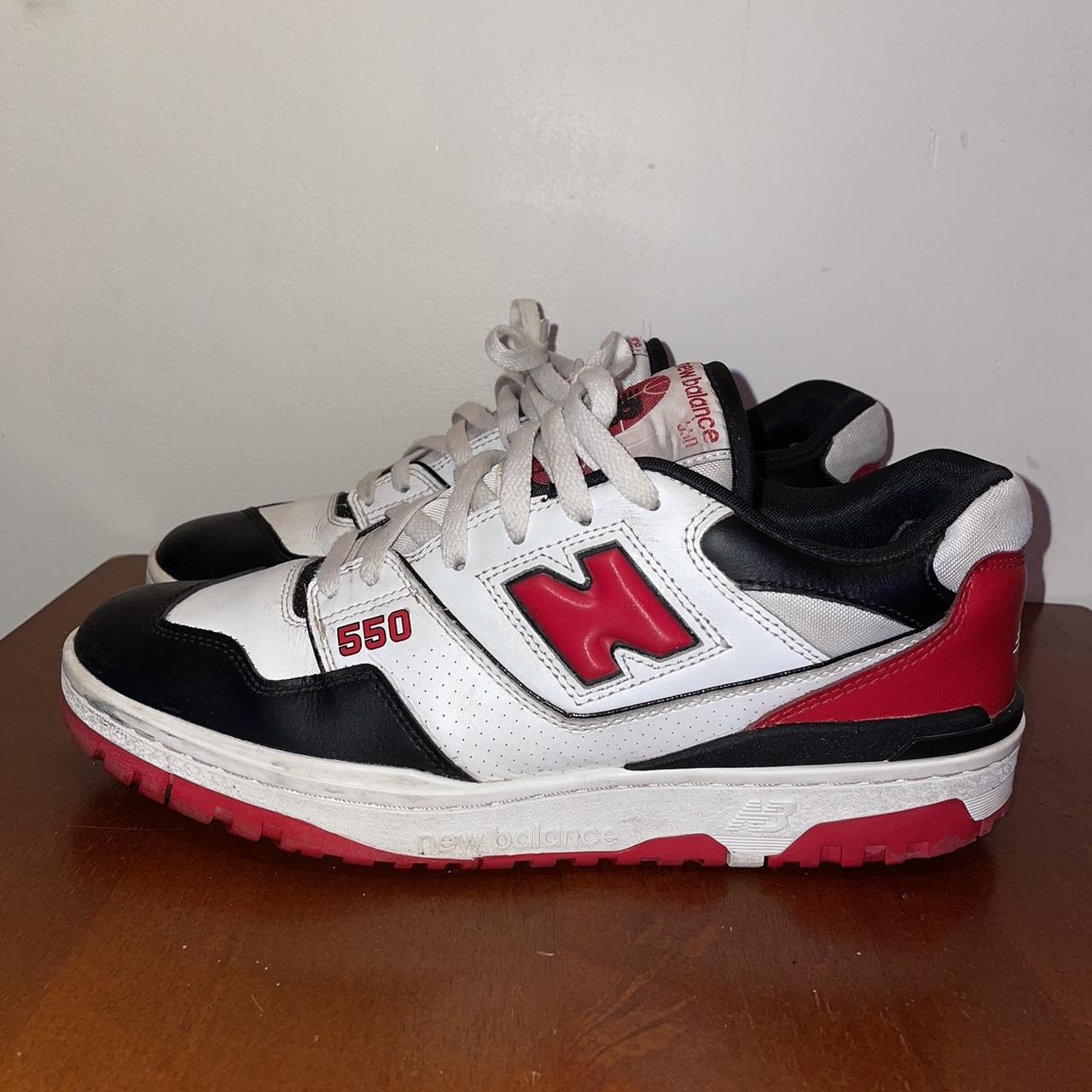 New Balance Men's White and Red Trainers | Depop