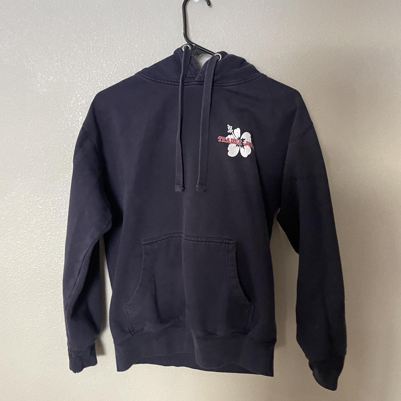 trader joes hoodie. navy. size small. company... - Depop