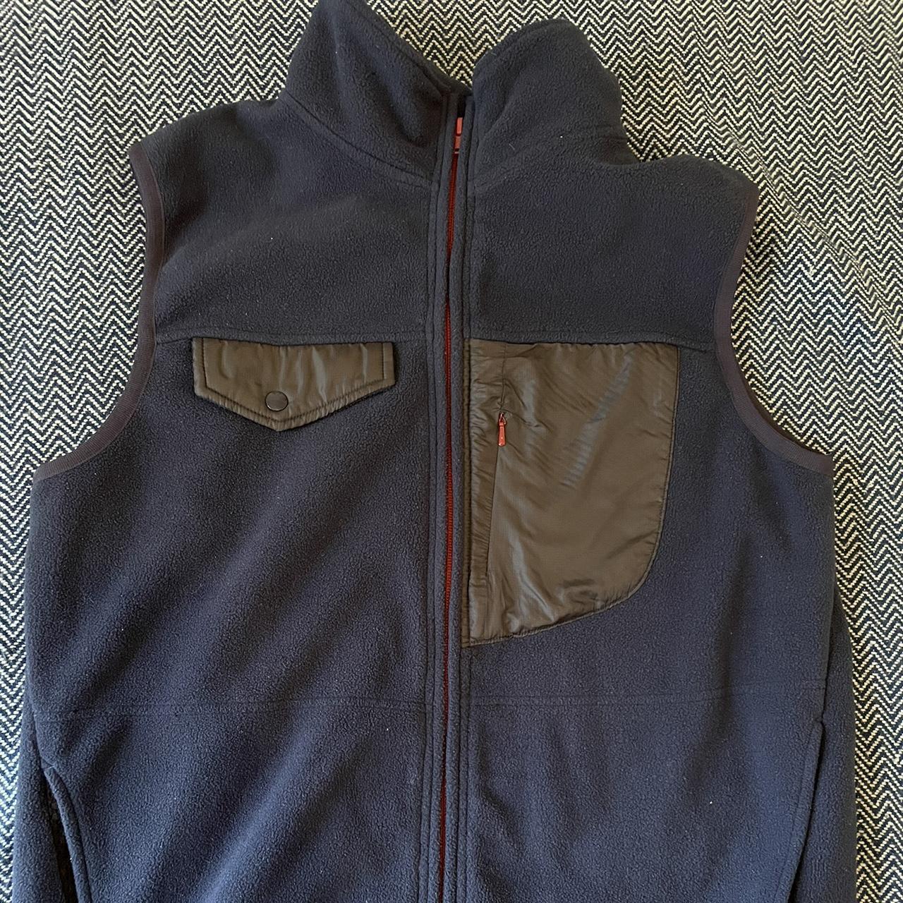 Manastash fleece vest, in a navy blue with burgundy... - Depop