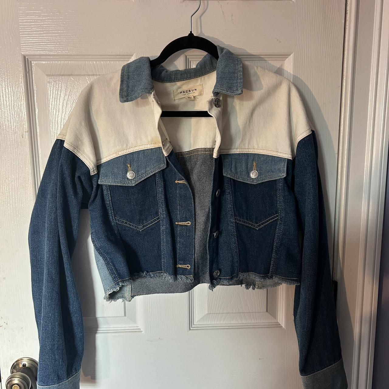 PacSun Women's Jacket - Blue/Navy - M – Navy and white patch work denim jacket …