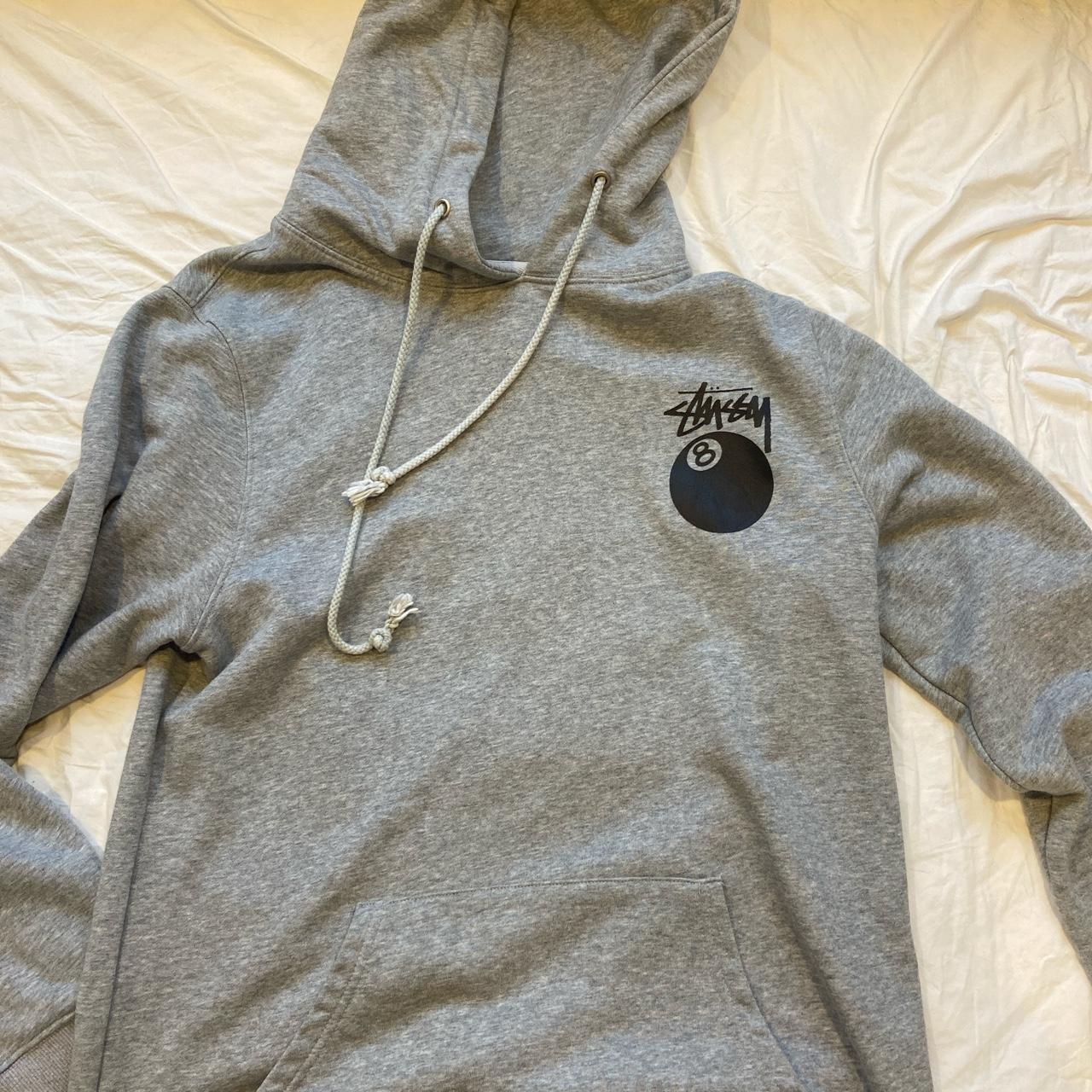 grey 8 ball stussy hoodie good condition xl but fits... - Depop