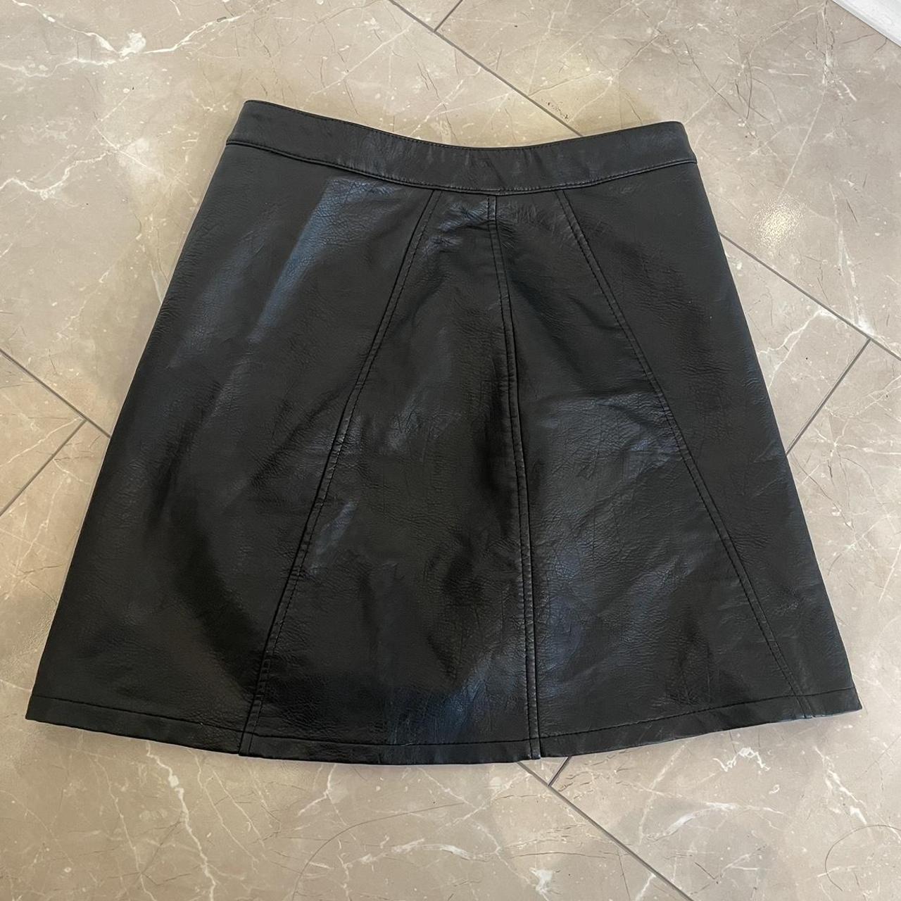 Zara leather look mini skirt Colour black Size... - Depop